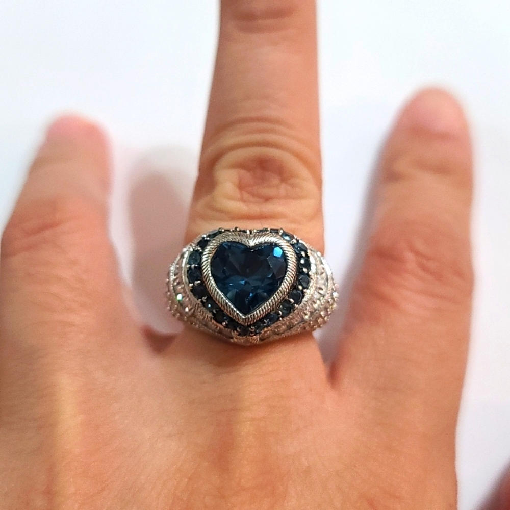 925 London Blue Topaz and CZ heart Ring
